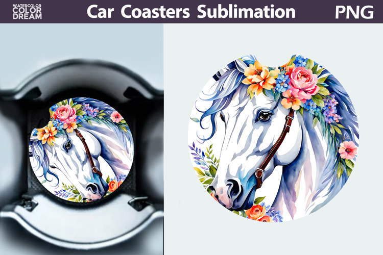 Horse Car Coaster | Watercolor Horse Sublimation