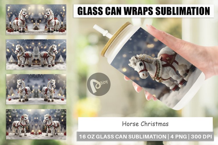 Glass Can Wraps Horse Christmas