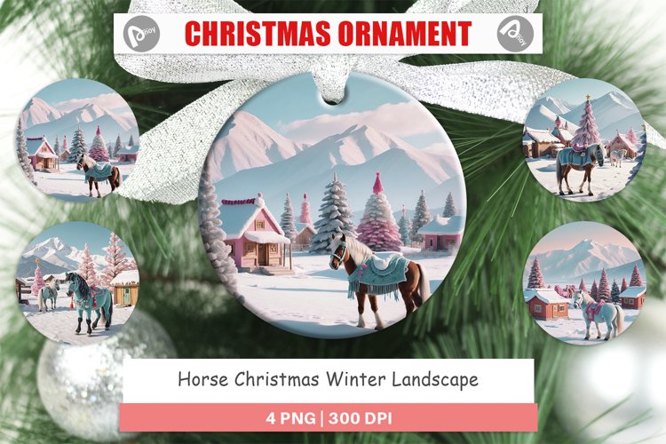Christmas Ornaments Horse and Winter Landscape