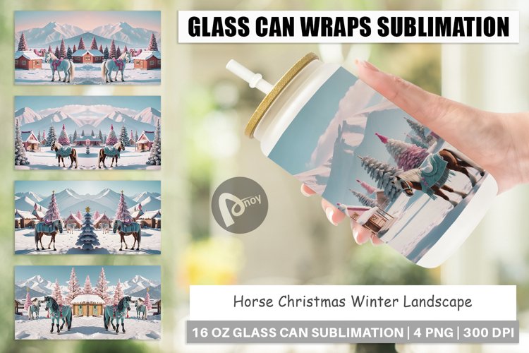 Glass Can Wraps Horse and Winter Landscape