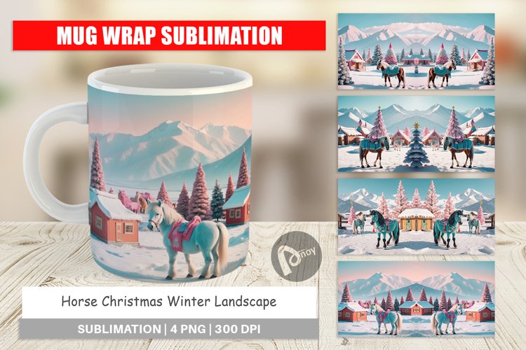 Mug Wrap Design Horse and Winter Landscape