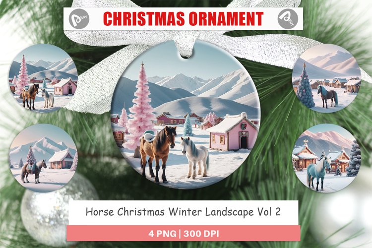 Christmas Ornaments Horse and Winter Landscape