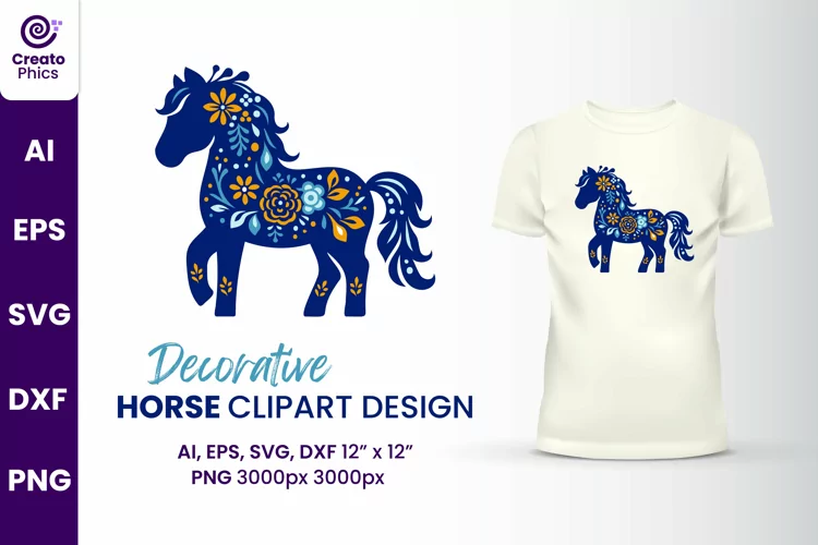 Decorative horse clipart | printable animal sublimation SVG