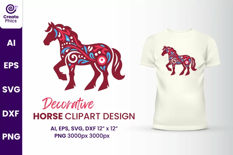 Decorative horse clipart | printable animal sublimation SVG
