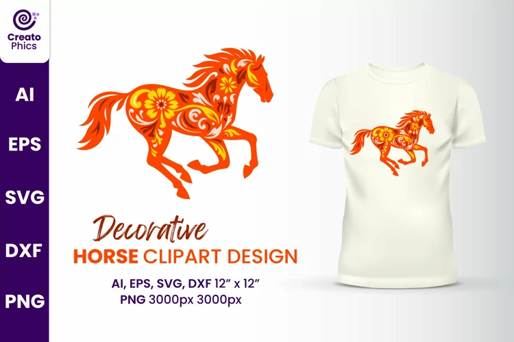 Decorative horse clipart | printable animal sublimation SVG