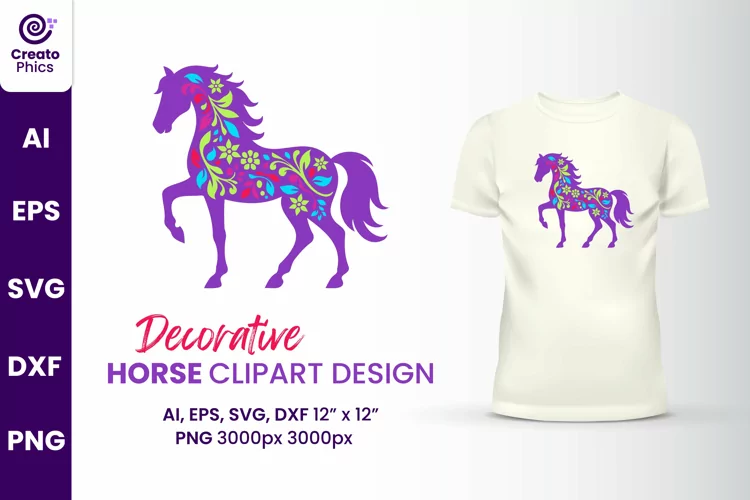 Decorative horse clipart | printable animal sublimation SVG