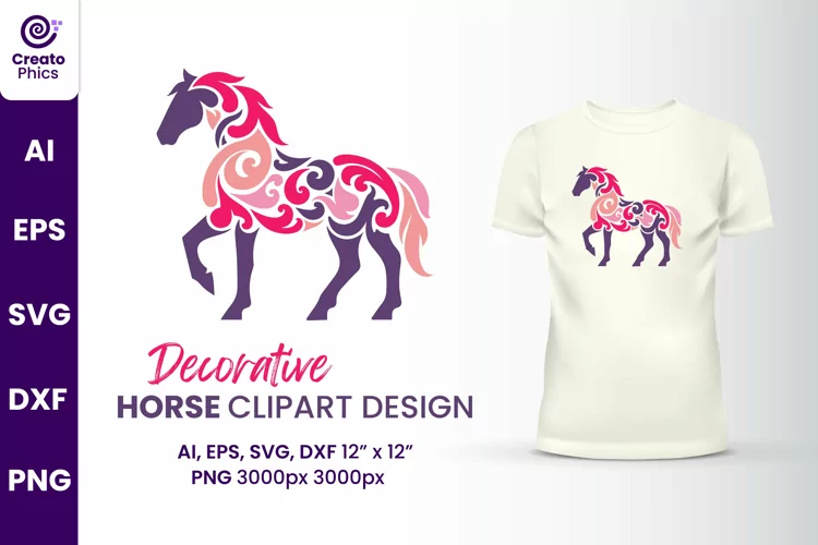 Decorative horse clipart | printable animal sublimation SVG