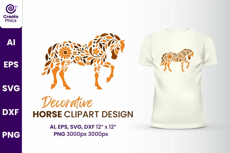 Decorative horse clipart | printable animal sublimation SVG
