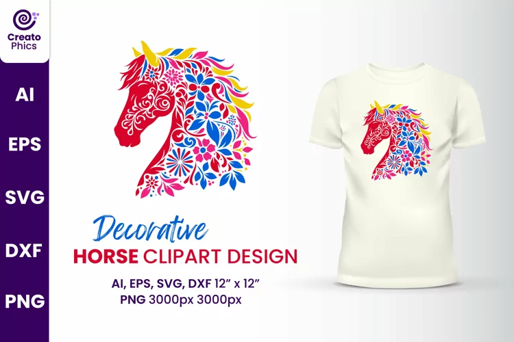 Decorative horse clipart | printable animal sublimation SVG