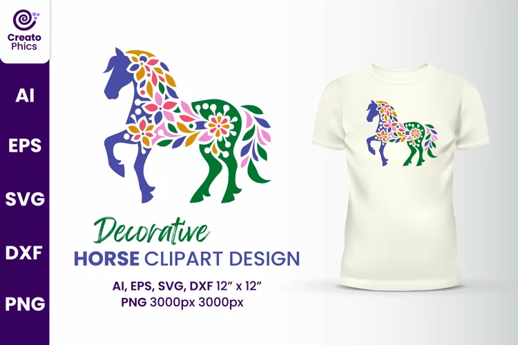 Decorative horse clipart | printable animal sublimation SVG