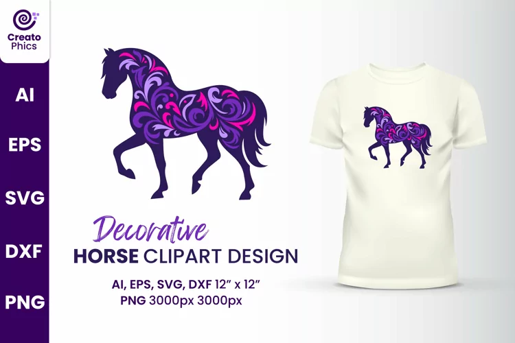 Decorative horse clipart | printable animal sublimation SVG