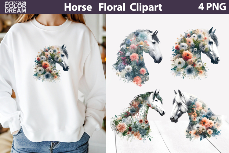Floral Horse Clipart PNG | Farm Sublimation Design