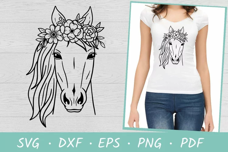Horse SVG|Horse head SVG|Horse with flower crown SVG