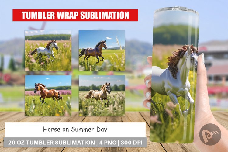 Tumbler Sublimation Wrap Horse on Summer Day