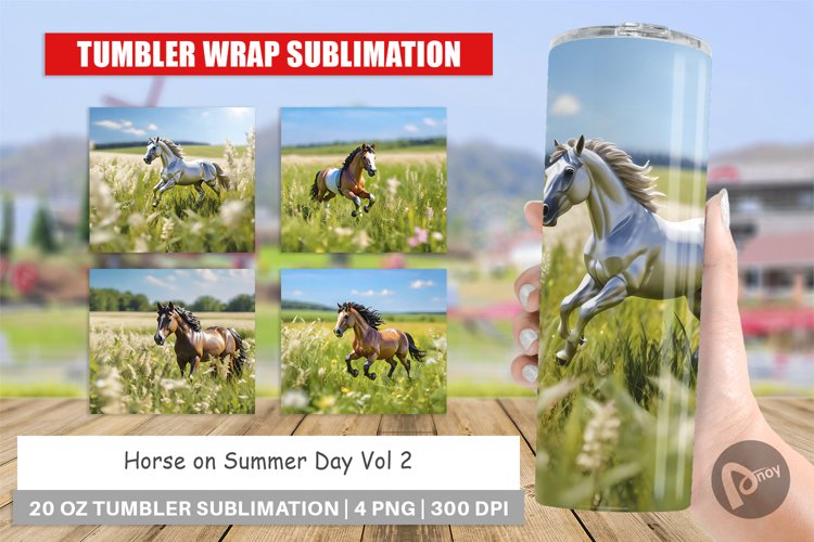 Tumbler Sublimation Wrap Horse on Summer Day