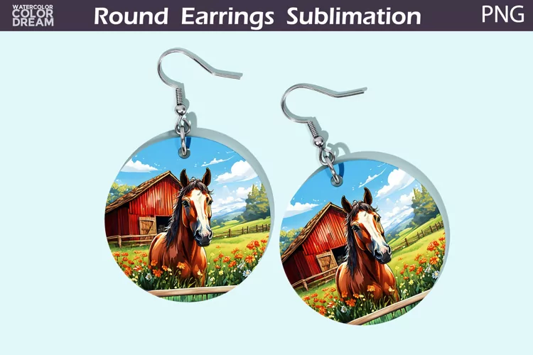 Hors Round Earrings | Farm Animal Earrings