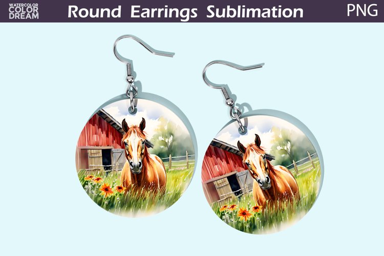 Hors Round Earrings | Farm Animal Earrings example image 1