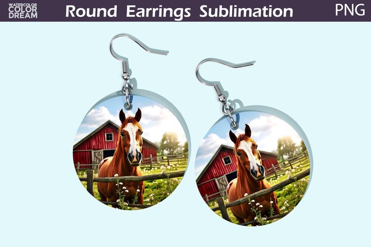 Hors Round Earrings | Farm Animal Earrings example image 1