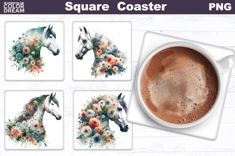 Horse Flowers Square Coaster | Double Exposure Horse Floral