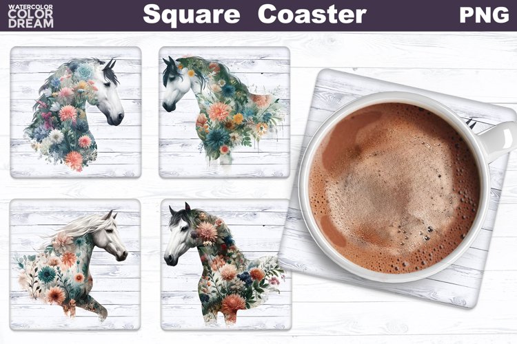 Horse Flowers Square Coaster | Double Exposure Horse Floral