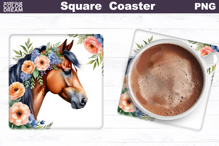 Horse Flowers Square Coaster | Horse Floral Sublimation