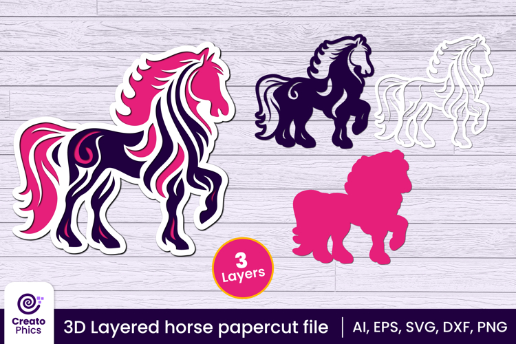 3D layered horse papercut file SVG | 3D horse laser cutting
