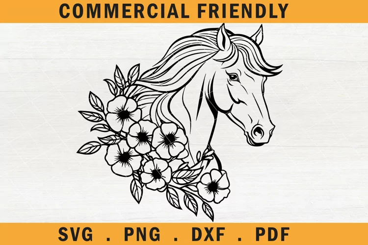 Horse SVG, Horse with Flowers SVG, Horse cut file,mare svg 6
