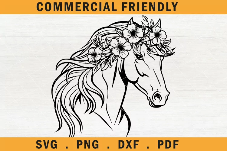 Horse SVG, Horse with Flowers SVG, Horse cut file,mare svg 7
