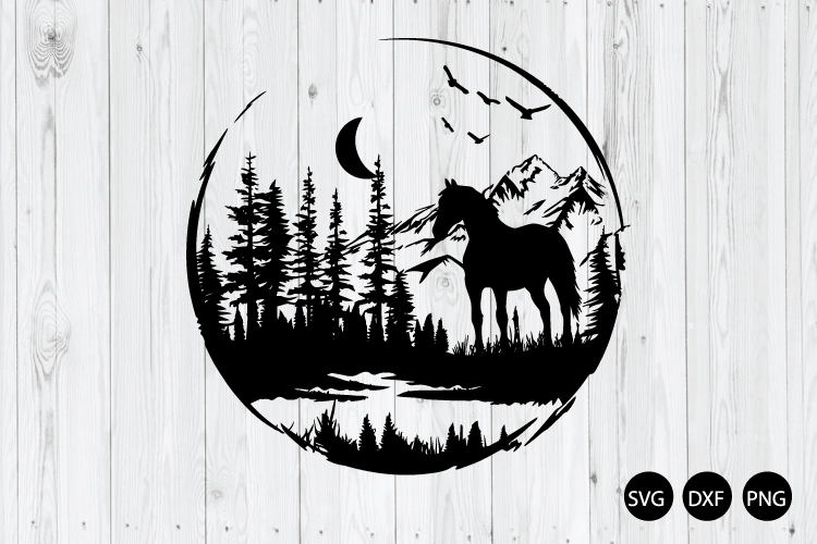 Horse With Forest And Mountain SVG, Horse SVG