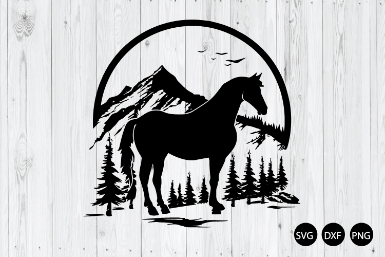 Horse With Forest And Mountain SVG, Horse SVG