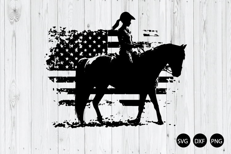Horse With Girl On American Flag SVG, Horse Girl SVG