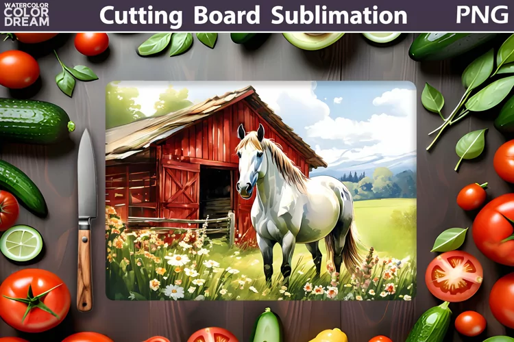Horse Cutting Board | Farm Horse Glasses Cutting Board