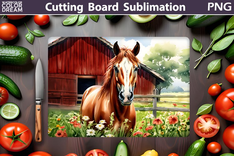 Horse Cutting Board | Farm Horse Glasses Cutting Board example image 1