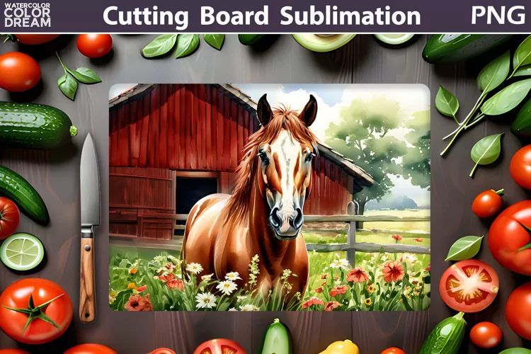 Horse Cutting Board | Farm Horse Glasses Cutting Board