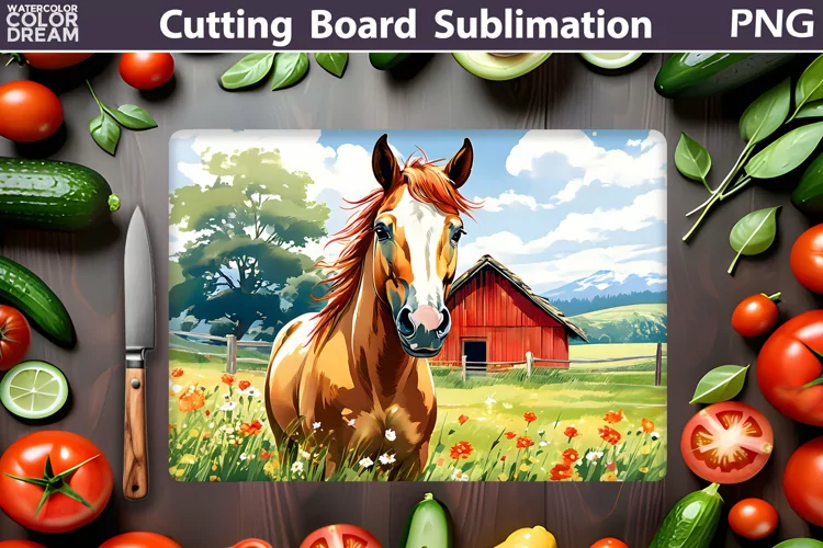Horse Cutting Board | Farm Horse Glasses Cutting Board