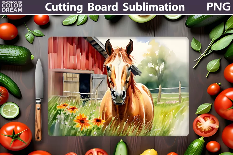 Horse Cutting Board | Farm Horse Glasses Cutting Board