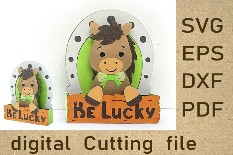 3D Horse SVG Stand Up Card Template Be Lucky Digital Cutting example image 1