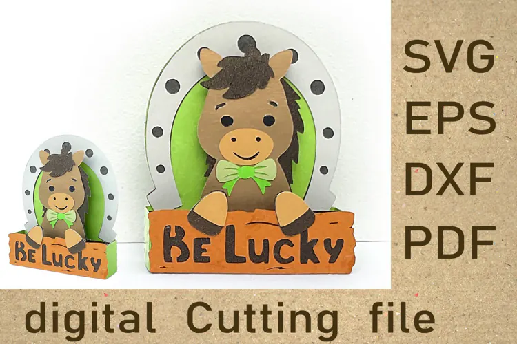 3D Horse SVG Stand Up Card Template Be Lucky Digital Cutting