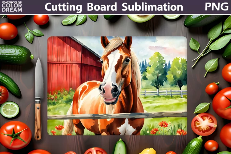 Horse Cutting Board | Farm Horse Glasses Cutting Board