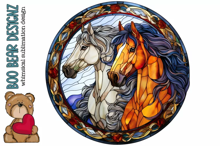 Stain Glass Wild Horses Sublimation design