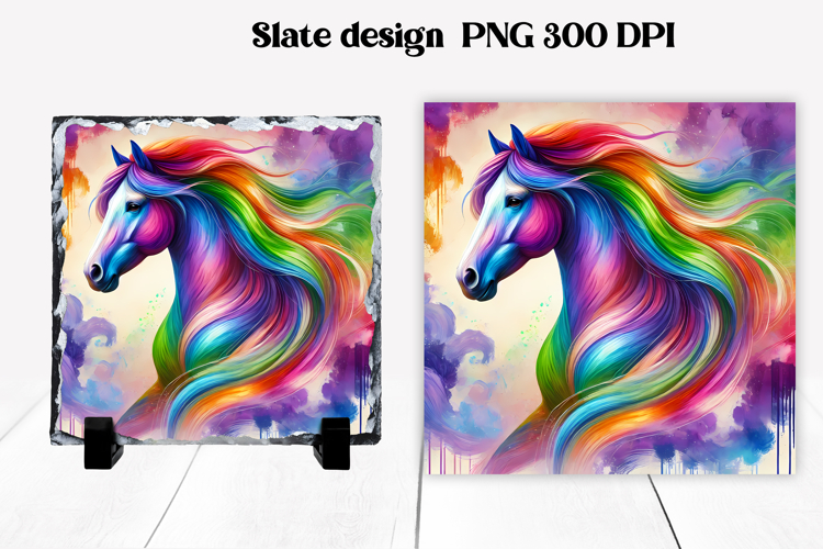 Rainbow horse slate sublimation | Farm animal PNG design