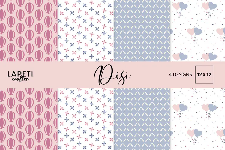 Hot Air Balloon Digital Paper | Hearts & Pinwheels