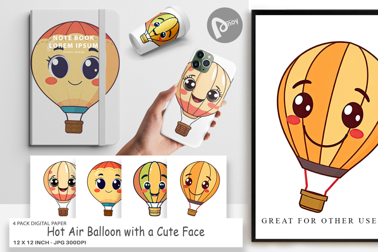 Digital Paper Smiling Hot Air Balloon