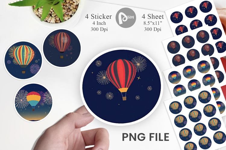 Fireworks Hot Air Balloon Sticker