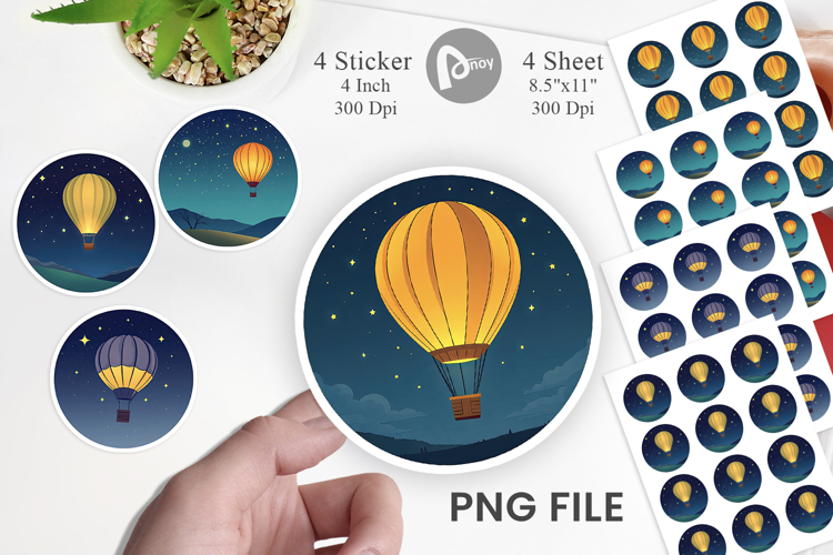 Starry Hot Air Balloon Sticker