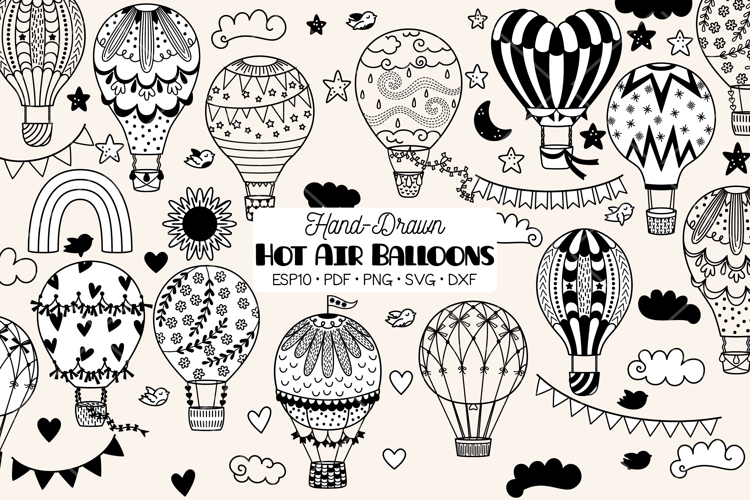 Vintage Hot Air Balloons, Sun, Cloud, Rainbow, Heart, Banner