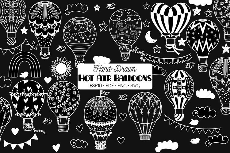 Vintage Hot Air Balloons White, Sun, Rainbow, Heart, Banner