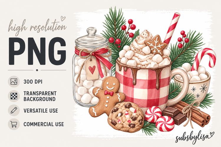 Hot Cocoa Christmas Sublimation design png