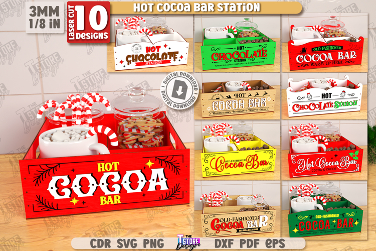 Wooden Hot Cocoa Bar Station Box Laser Cut Bundle, Kitchen