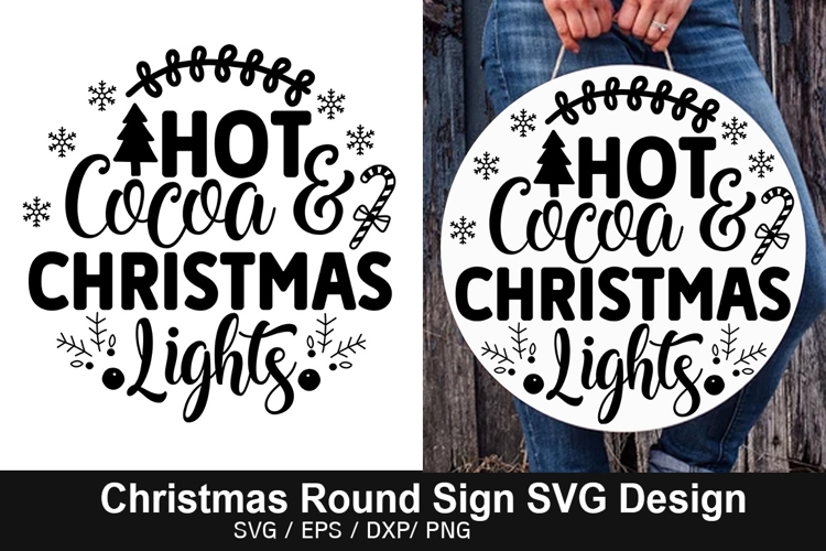 Hot Cocoa & Christmas Lights - Christmas Round Signs Design
